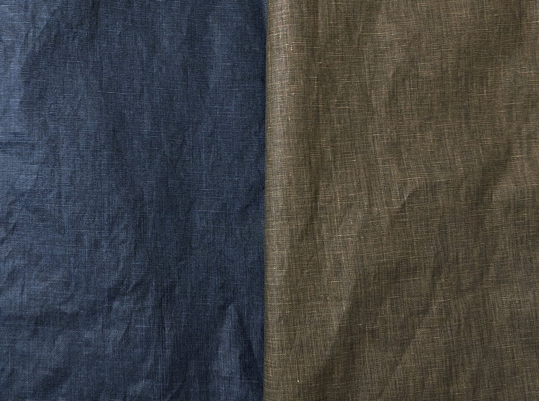 100% Linen Fabric with Pigment Coating 3586 3587 - The Linen Lab - Navy