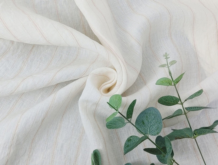 100% Linen Fabric with Subtle Beige Stripes, Medium Weight 7854 - The Linen Lab - Ivory
