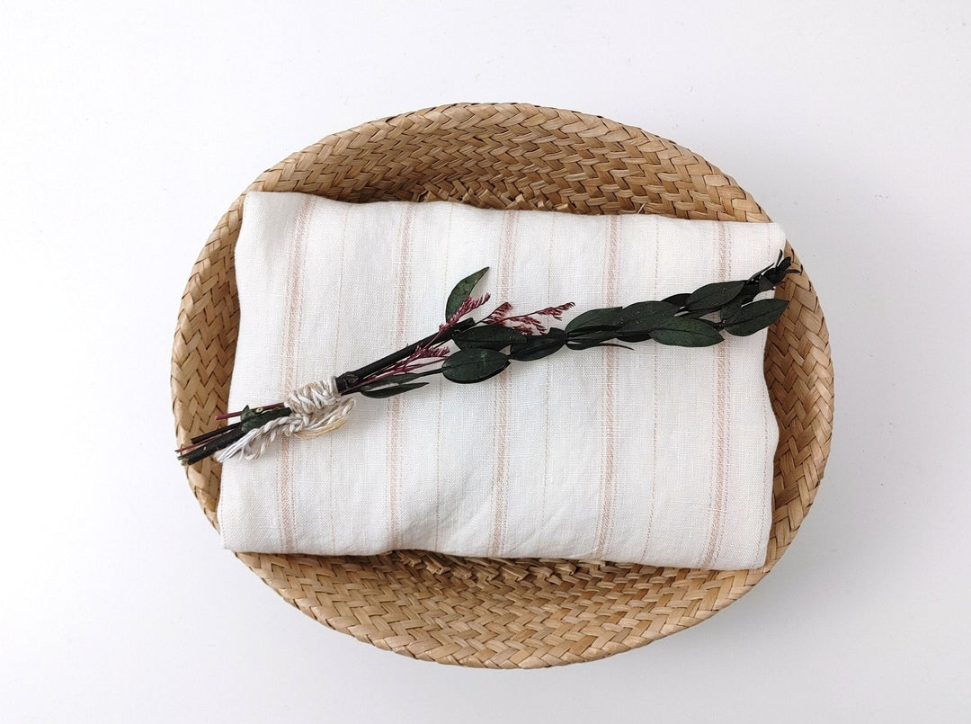 100% Linen Fabric with Subtle Beige Stripes, Medium Weight 7854 - The Linen Lab - Ivory
