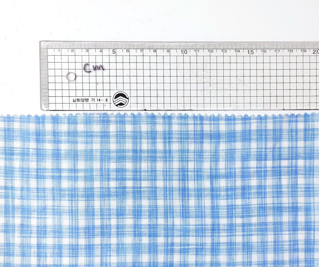 100% Linen Gingham Check Fabric in Space-Dyed Blue Yarn 7297 - The Linen Lab - Blue