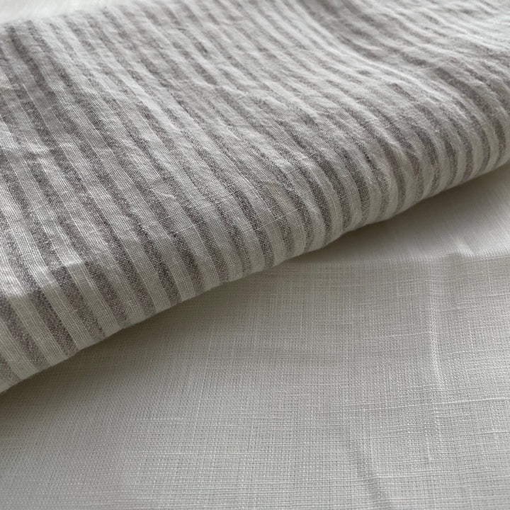 100% Linen Grey Melange Stripe Fabric 21s 60lea (6548) - The Linen Lab - Light Grey