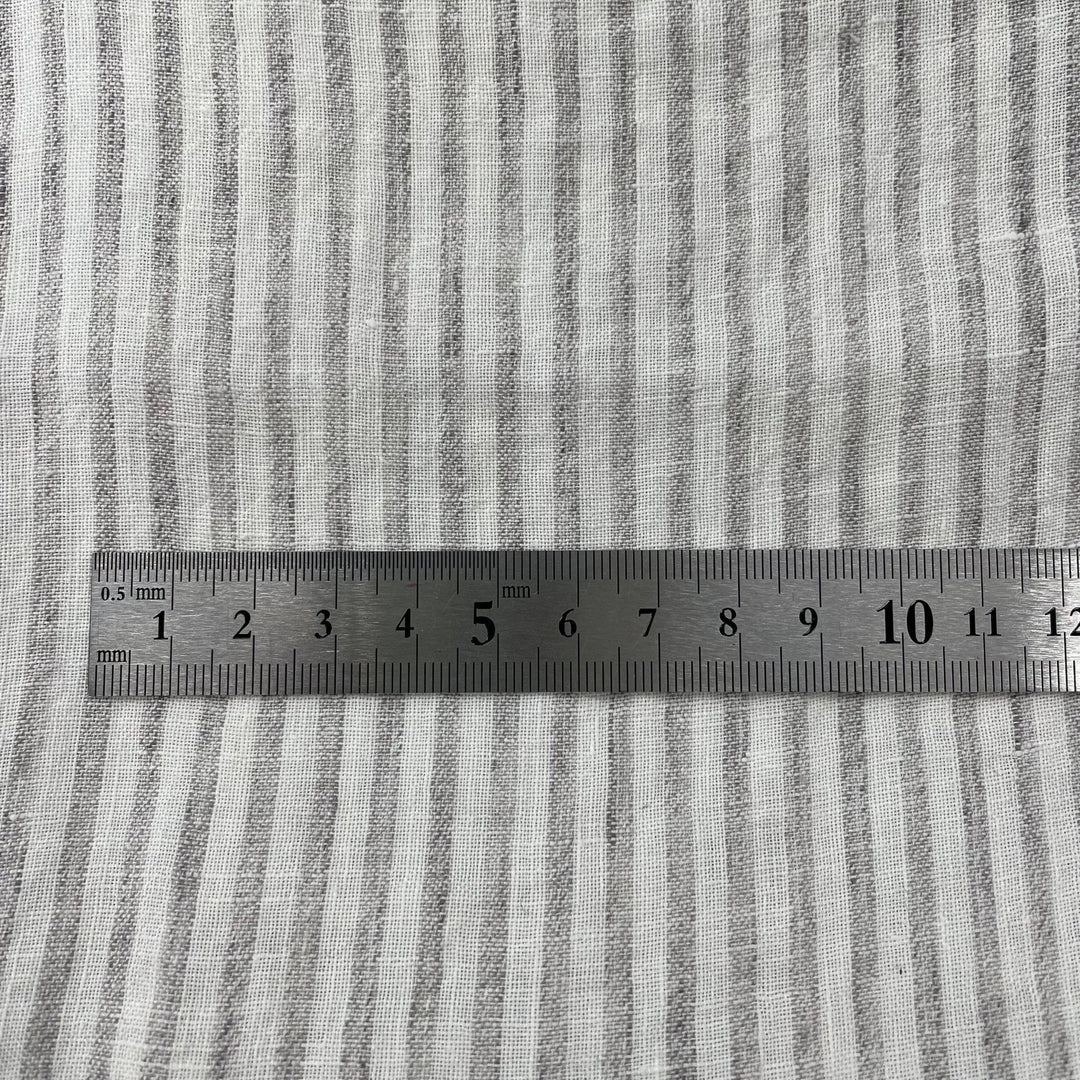 100% Linen Grey Melange Stripe Fabric 21s 60lea (6548) - The Linen Lab - Light Grey