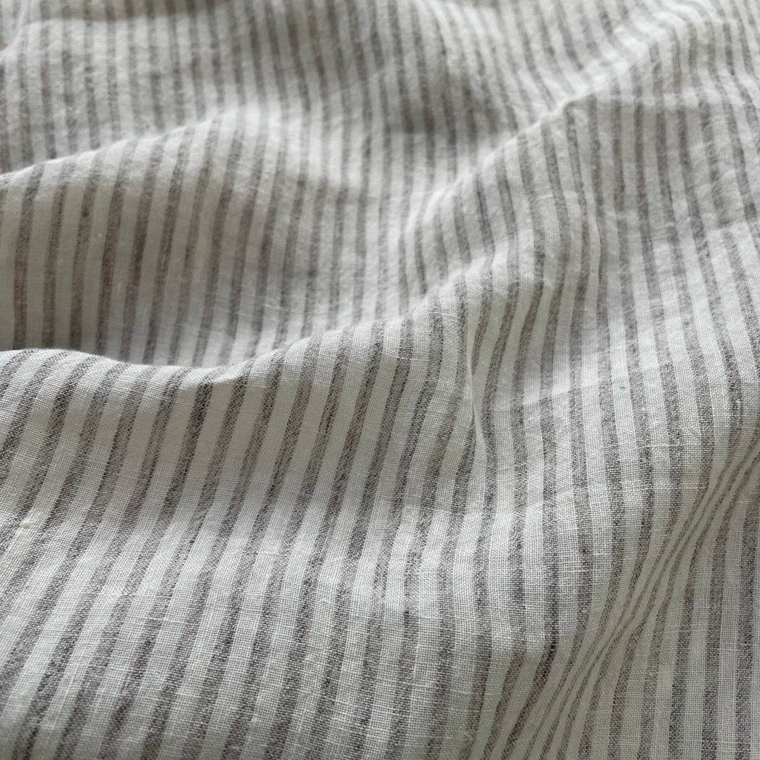 100% Linen Grey Melange Stripe Fabric 21s 60lea (6548) - The Linen Lab - Light Grey