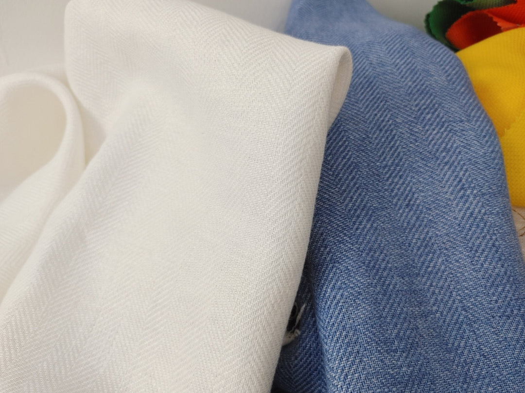 100% Linen Herringbone Twill Fabric Heavy Weight 7546 7547 - The Linen Lab - Blue
