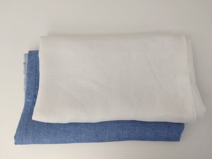 100% Linen Herringbone Twill Fabric Heavy Weight 7546 7547 - The Linen Lab - Blue