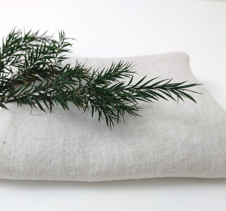 100% Linen Herringbone Twill HBT Fabric medium weight chambray 7313 7314 7727 7529 - The Linen Lab - Natural