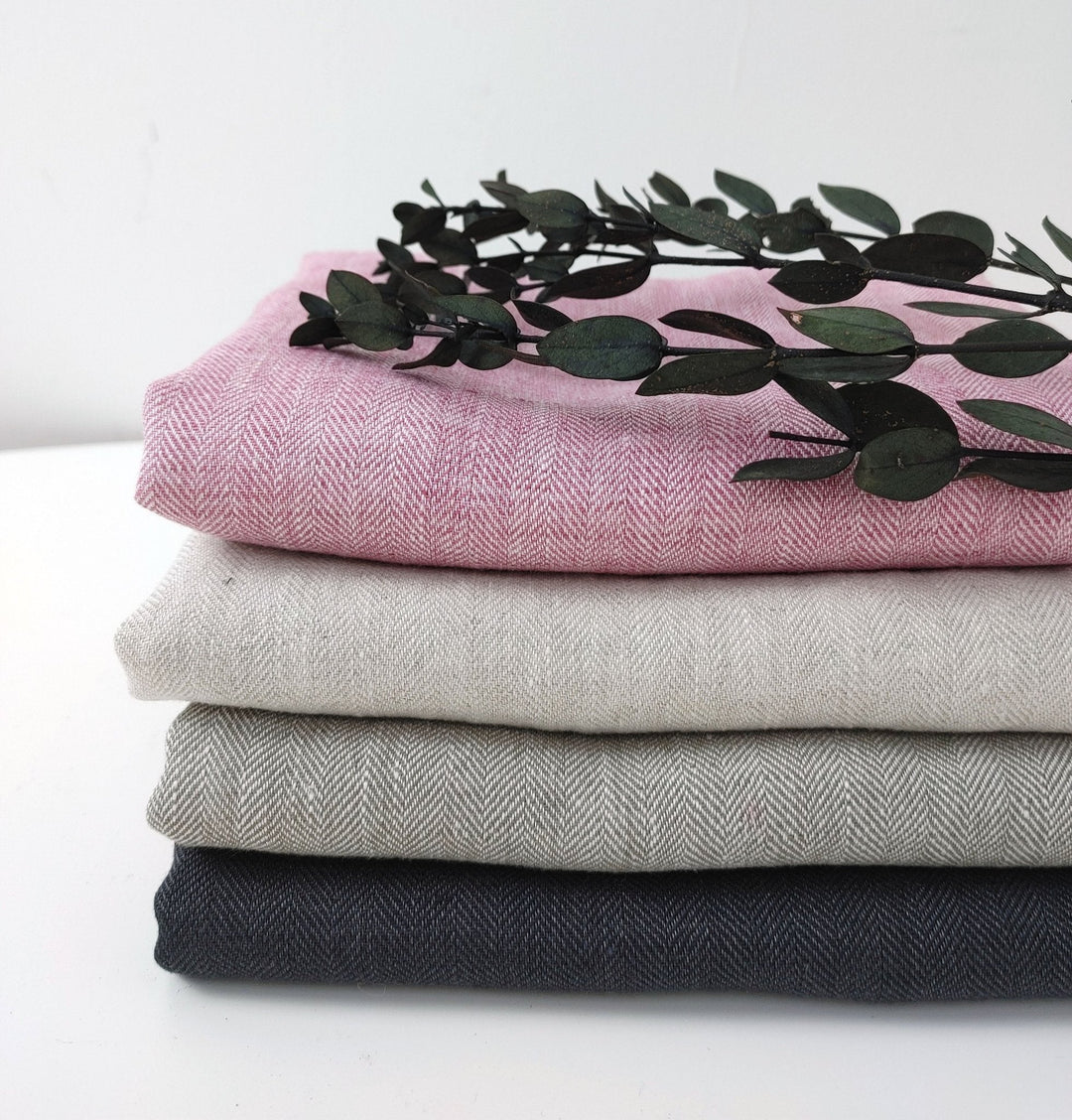 100% Linen Herringbone Twill HBT Fabric medium weight chambray 7313 7314 7727 7529 - The Linen Lab - Pink