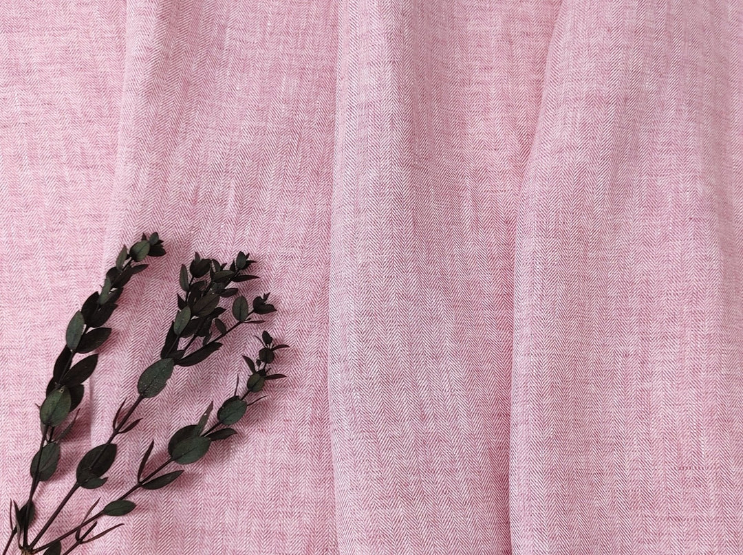 100% Linen Herringbone Twill HBT Fabric medium weight chambray 7313 7314 7727 7529 - The Linen Lab - Pink