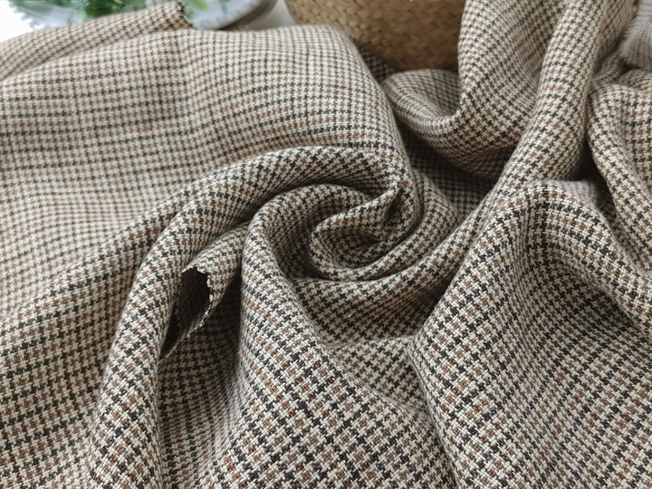100% Linen Houndstooth StarCheck Fabric: Heavyweight Elegance - The Linen Lab - Brown