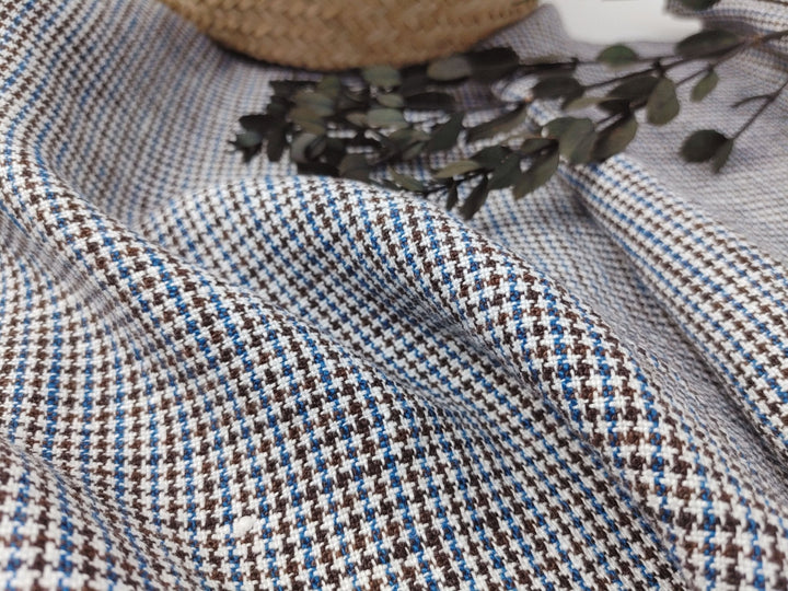100% Linen Houndstooth StarCheck Fabric: Heavyweight Elegance - The Linen Lab - Pink