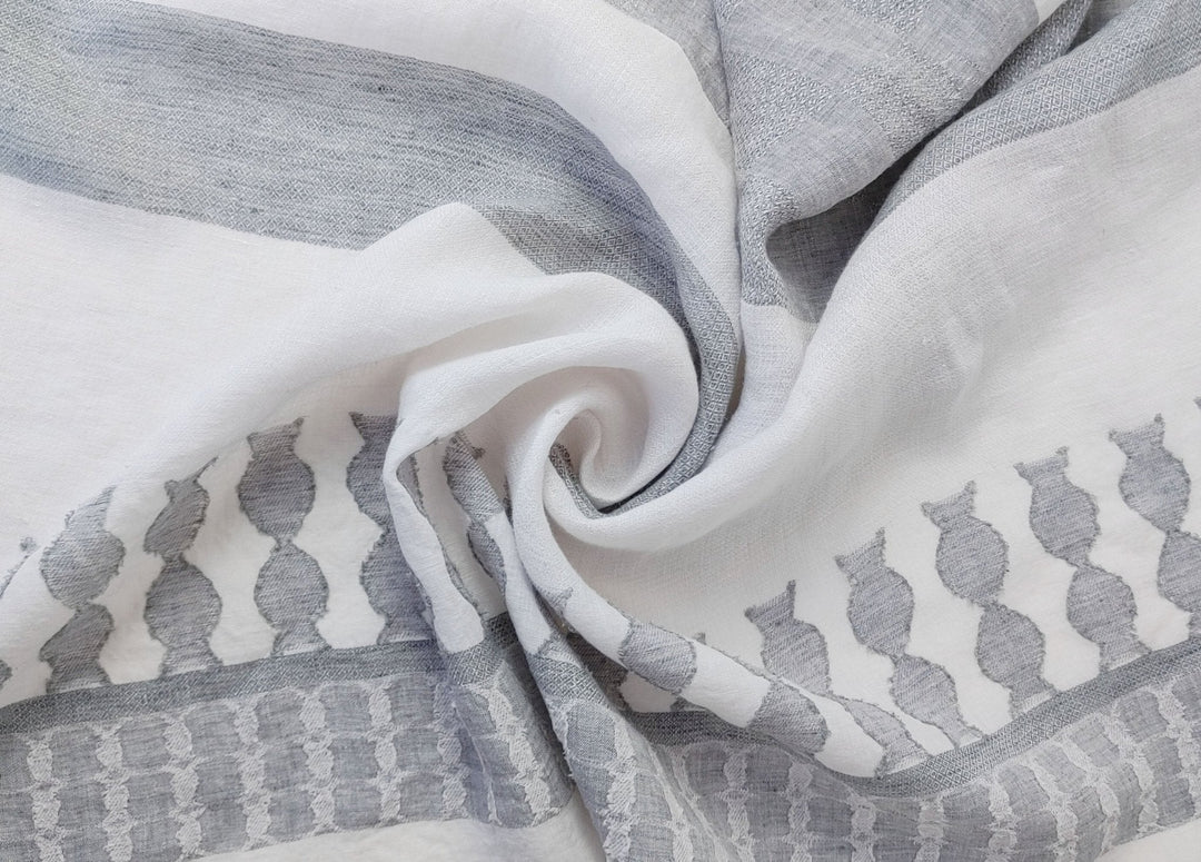 100% Linen Jacquard Weave Fabric with Multi-Pattern Design 6503 - The Linen Lab - Gray