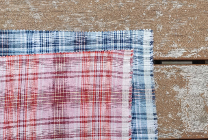 100% Linen Light Weight Madras Plaid Fabric 7608 7609 - The Linen Lab - Blue(Dark)