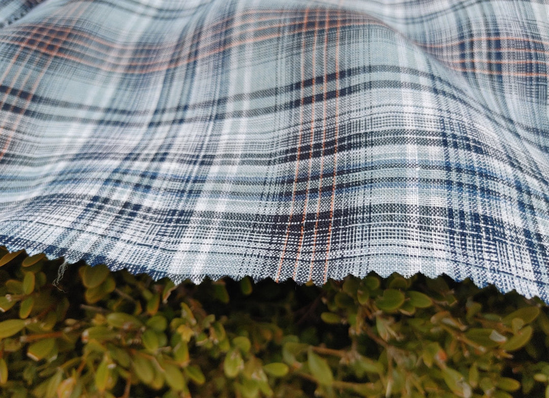 100% Linen Light Weight Madras Plaid Fabric 7608 7609 - The Linen Lab - Blue(Dark)