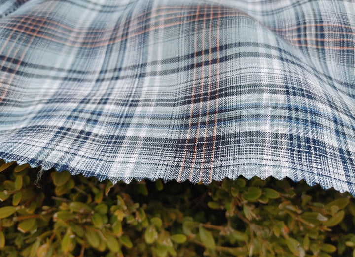 100% Linen Light Weight Madras Plaid Fabric 7608 7609 - The Linen Lab - Blue(Dark)