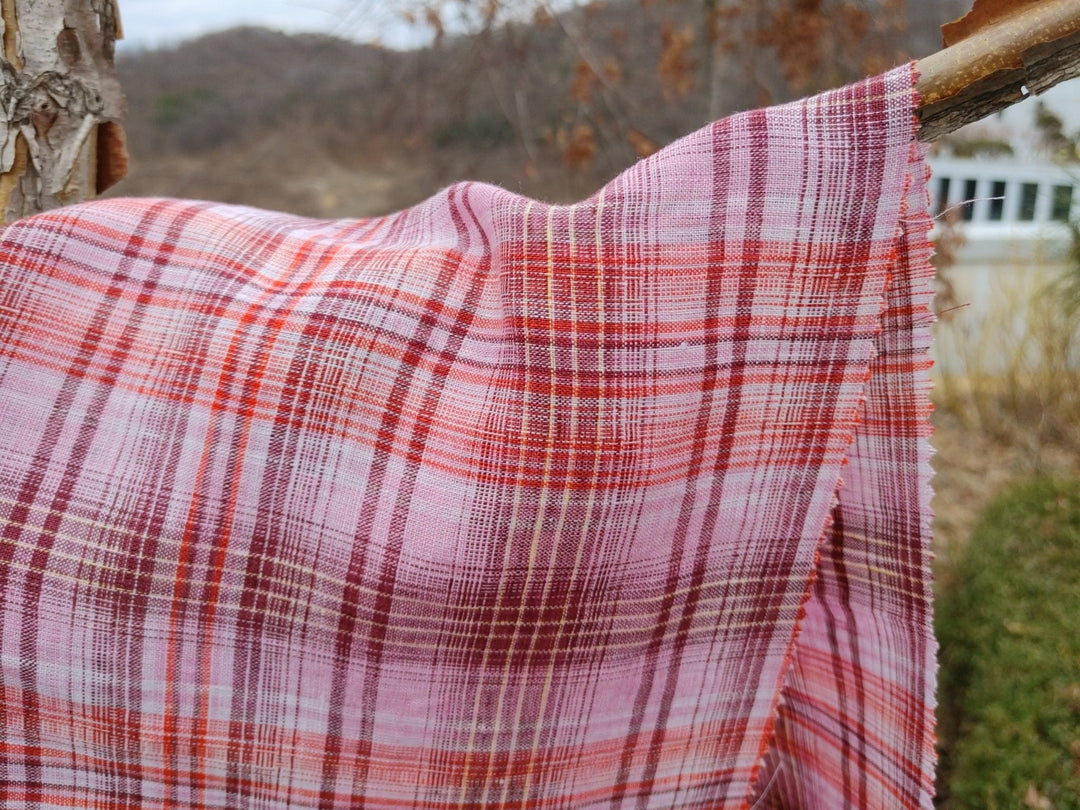100% Linen Light Weight Madras Plaid Fabric 7608 7609 - The Linen Lab - Pink