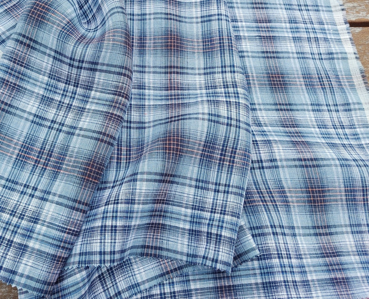 100% Linen Light Weight Madras Plaid Fabric 7608 7609 - The Linen Lab - Pink