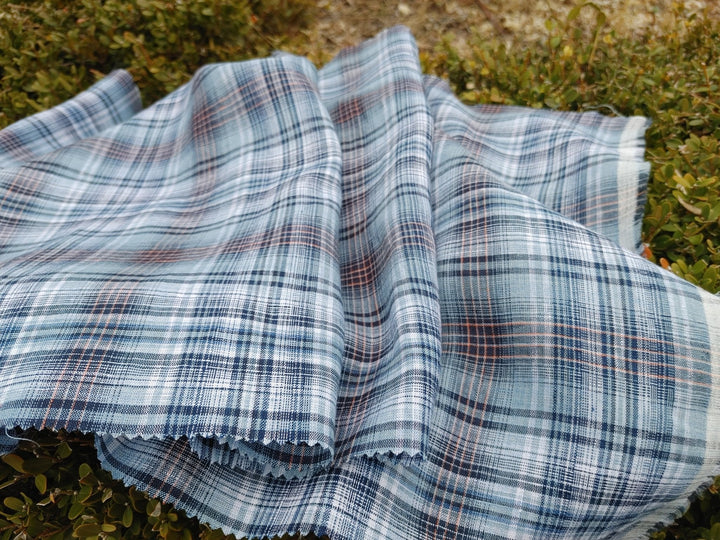 100% Linen Light Weight Madras Plaid Fabric 7608 7609 - The Linen Lab - Pink