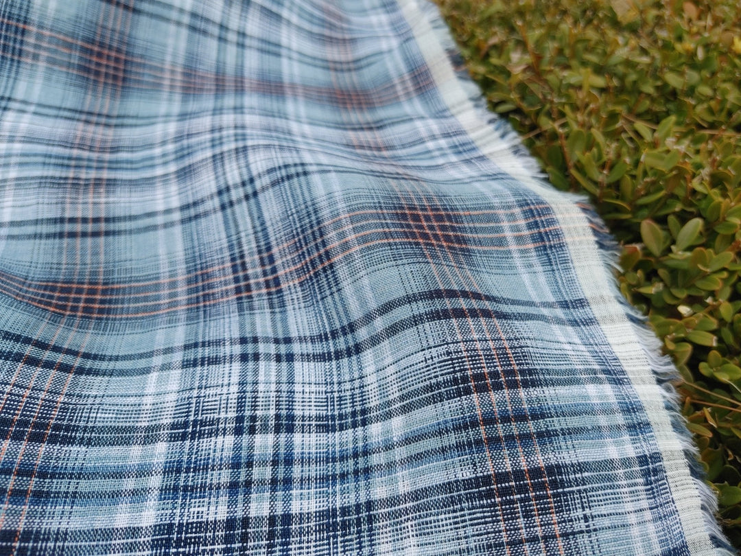 100% Linen Light Weight Madras Plaid Fabric 7608 7609 - The Linen Lab - Pink