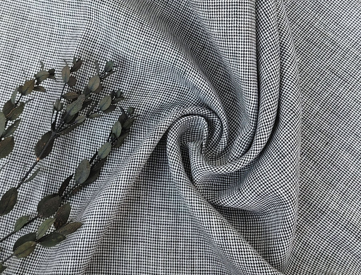 100% Linen, Medium Weight, Classic Black and White Mini Gingham Check 6825 - The Linen Lab - Gray(Dark)