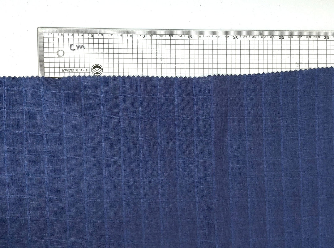 100% Linen Navy Color Fabric with Subtle Windowpane 4743 - The Linen Lab - Navy