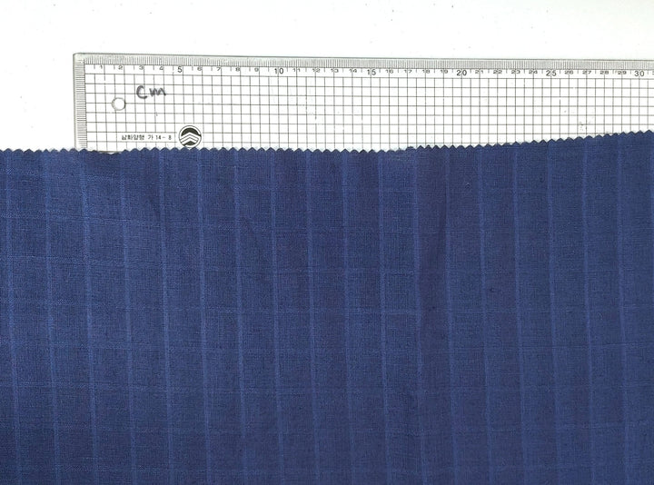 100% Linen Navy Color Fabric with Subtle Windowpane 4743 - The Linen Lab - Navy