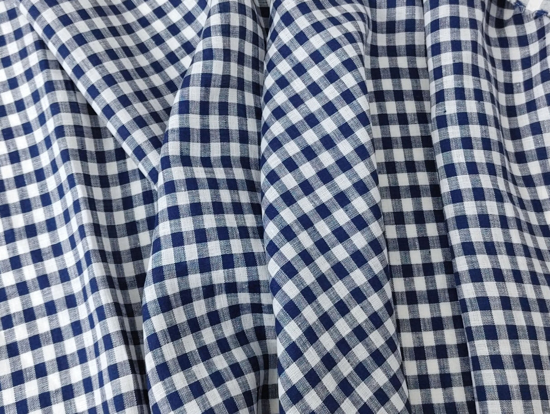 100% Linen Navy Small Gingham Check - Light and Airy 4684 - The Linen Lab - Navy
