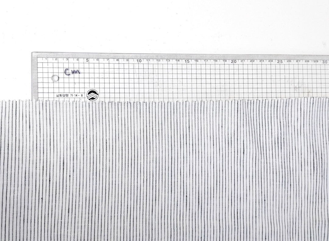 100% Linen Navy Striped White Fabric – Light and Timeless 7853 - The Linen Lab - Navy