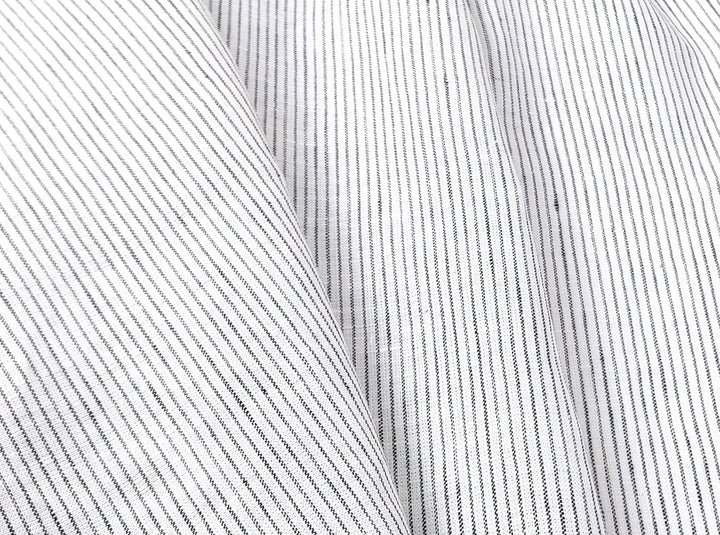 100% Linen Navy Striped White Fabric – Light and Timeless 7853 - The Linen Lab - Navy