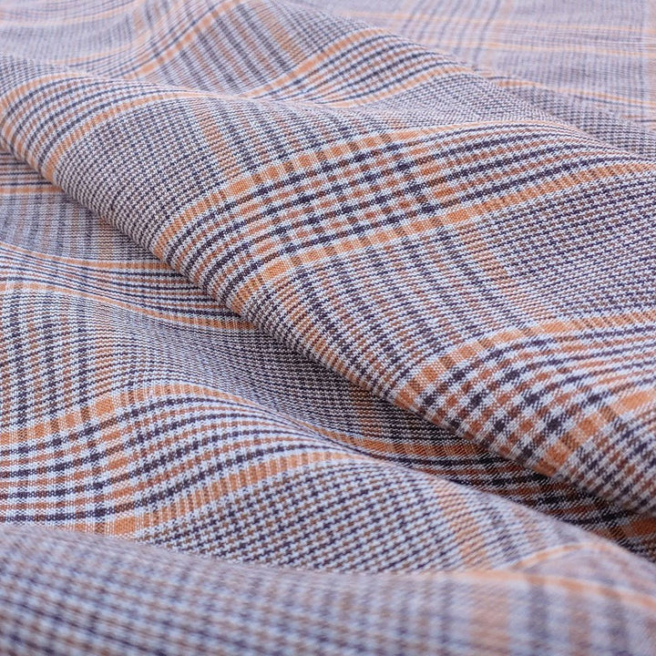 100% Linen Orange Brown Simple Plaid Fabric 14s 40lea (6483) - The Linen Lab -