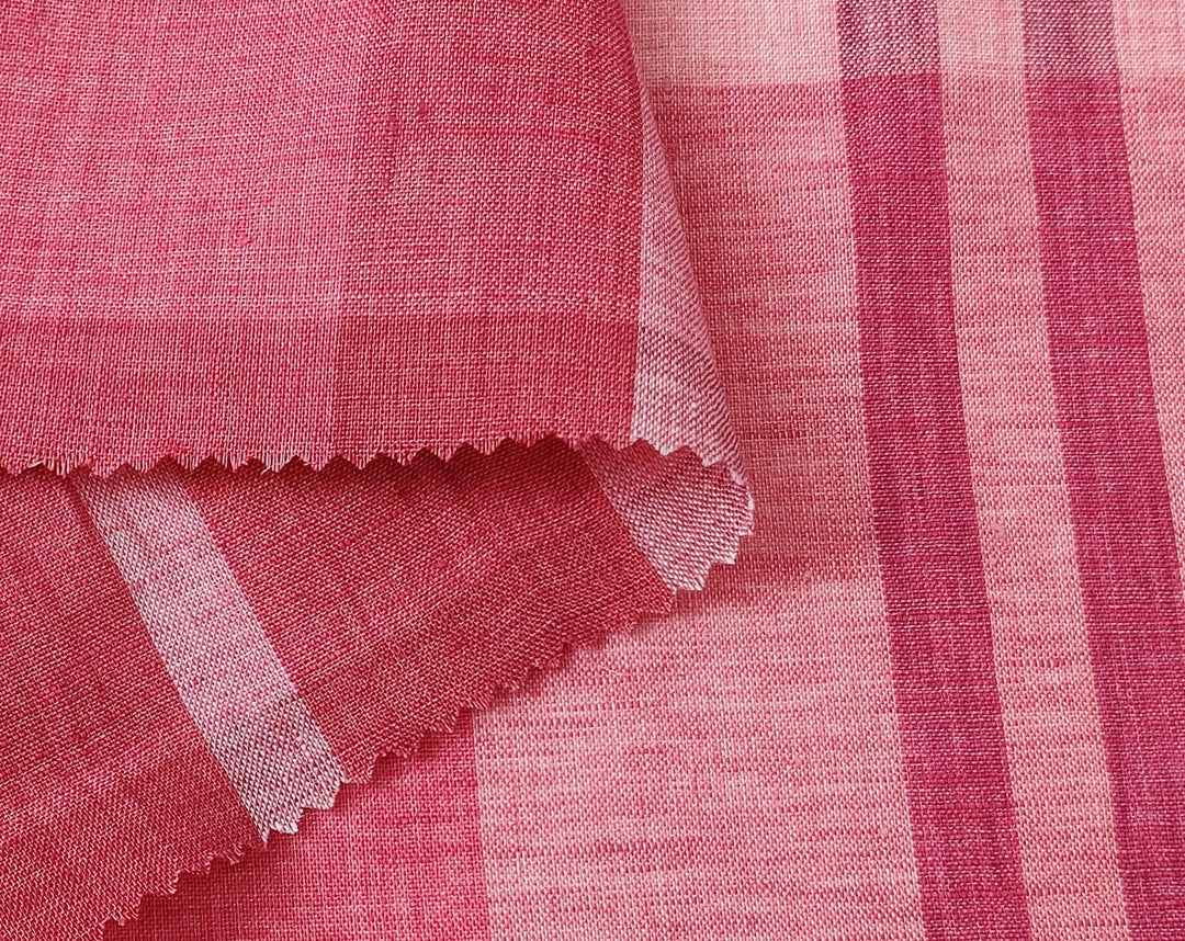 100% Linen Red Big Plaid Fabric 4573 - The Linen Lab - Red