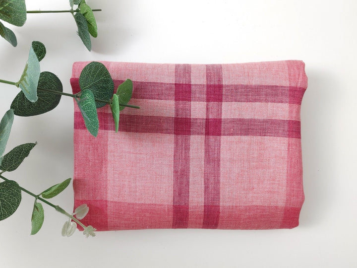 100% Linen Red Big Plaid Fabric 4573 - The Linen Lab - Red