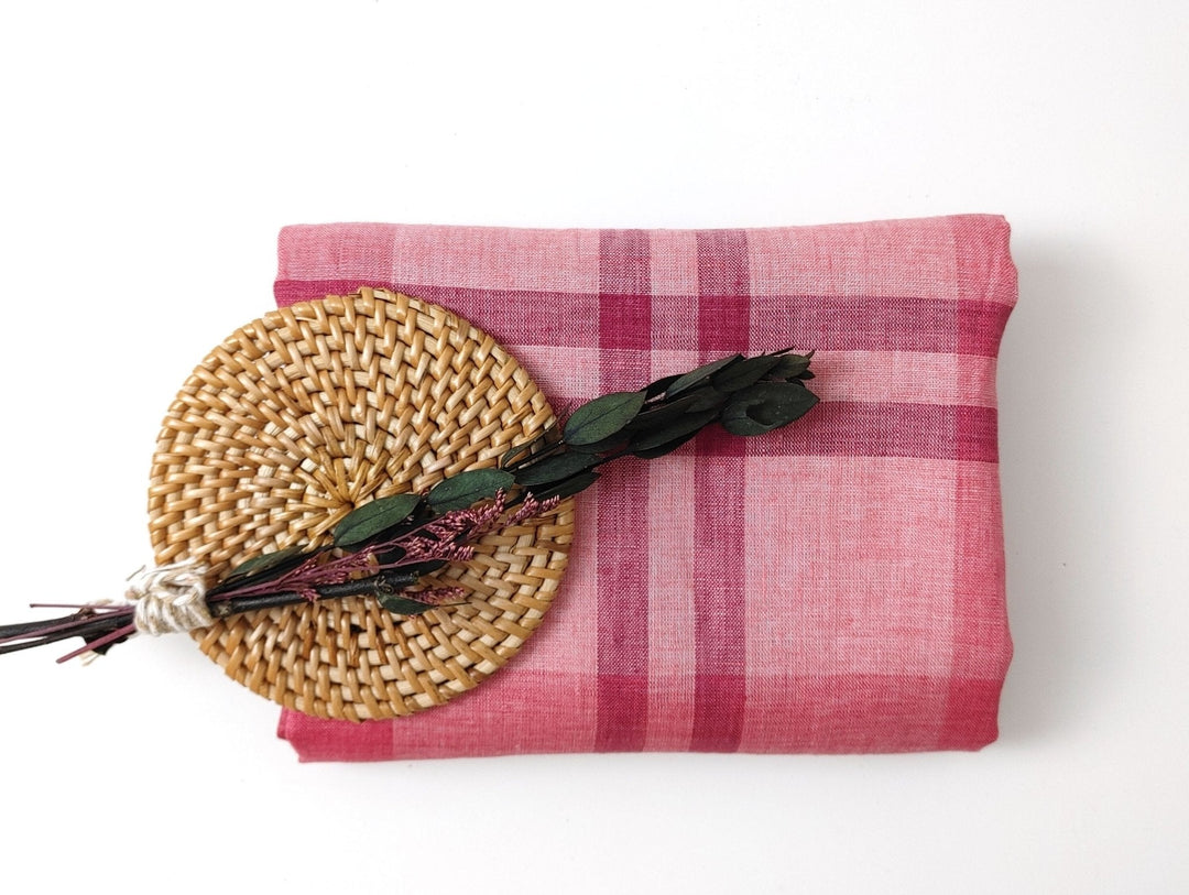 100% Linen Red Big Plaid Fabric 4573 - The Linen Lab - Red