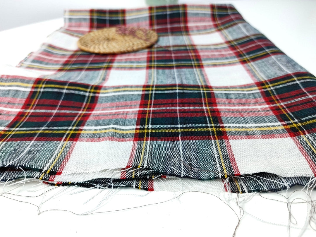 100% Linen Red Black Plaid Fabric Medium Weight 7758 - The Linen Lab - Red