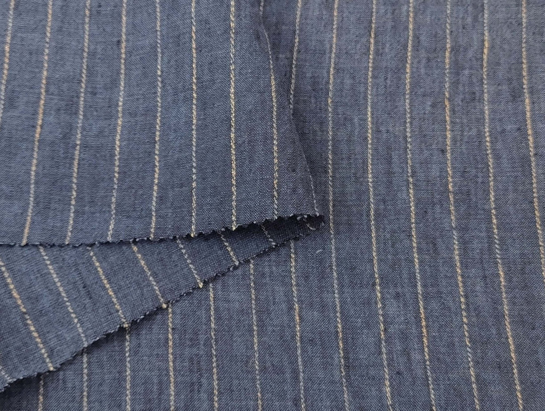 100% Linen Stripe Fabric: Dark Navy with Beige Stripes - Lightweight for Various Projects 7294 - The Linen Lab - Navy