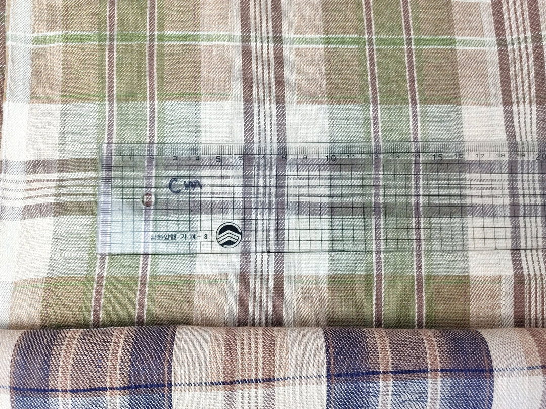 100% Linen Twill Plaid Fabric Medium Weight 7759 7760 - The Linen Lab - Navy