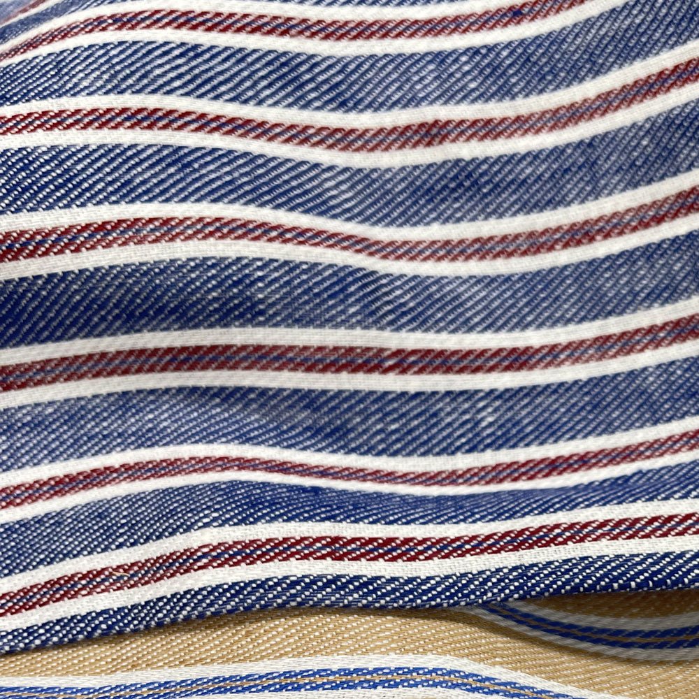 100% Linen Twill Stripe Fabric 14s 40lea (6545) - The Linen Lab - 6545 Blue