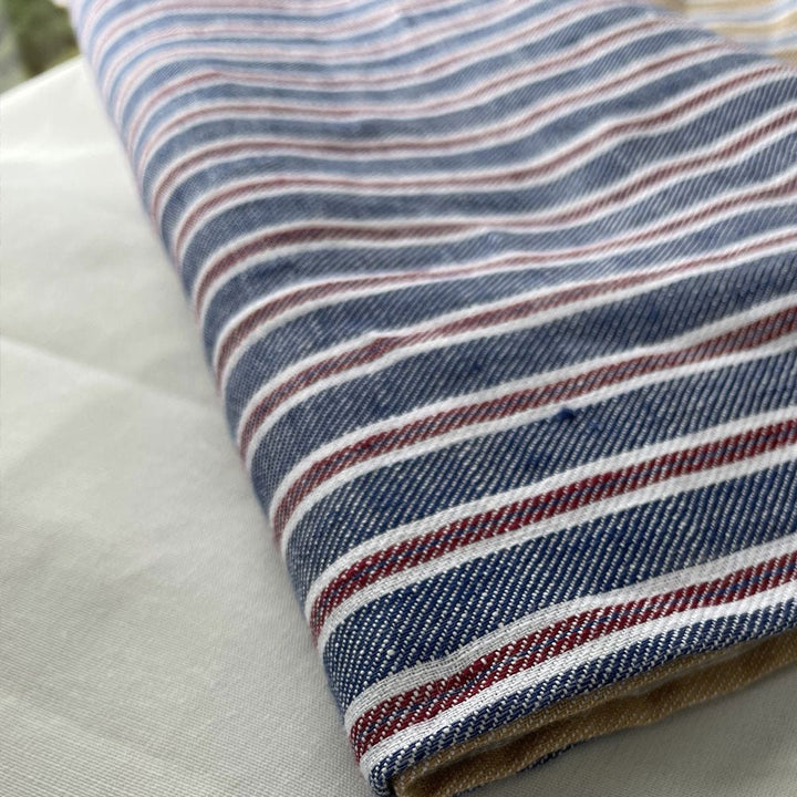 100% Linen Twill Stripe Fabric 14s 40lea (6545) - The Linen Lab - 6545 Blue