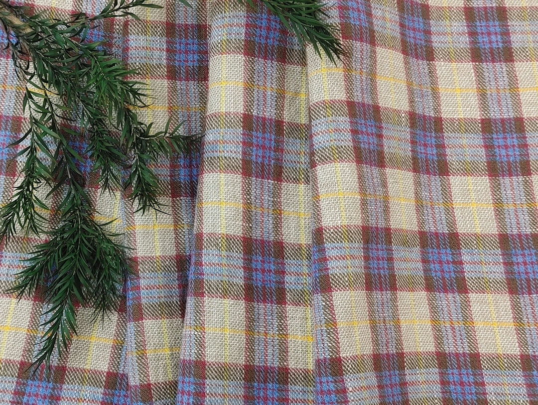 100% Linen Vintage Yarn Dyed Fabric in Glen Plaid Twill 7271 - The Linen Lab - Beige