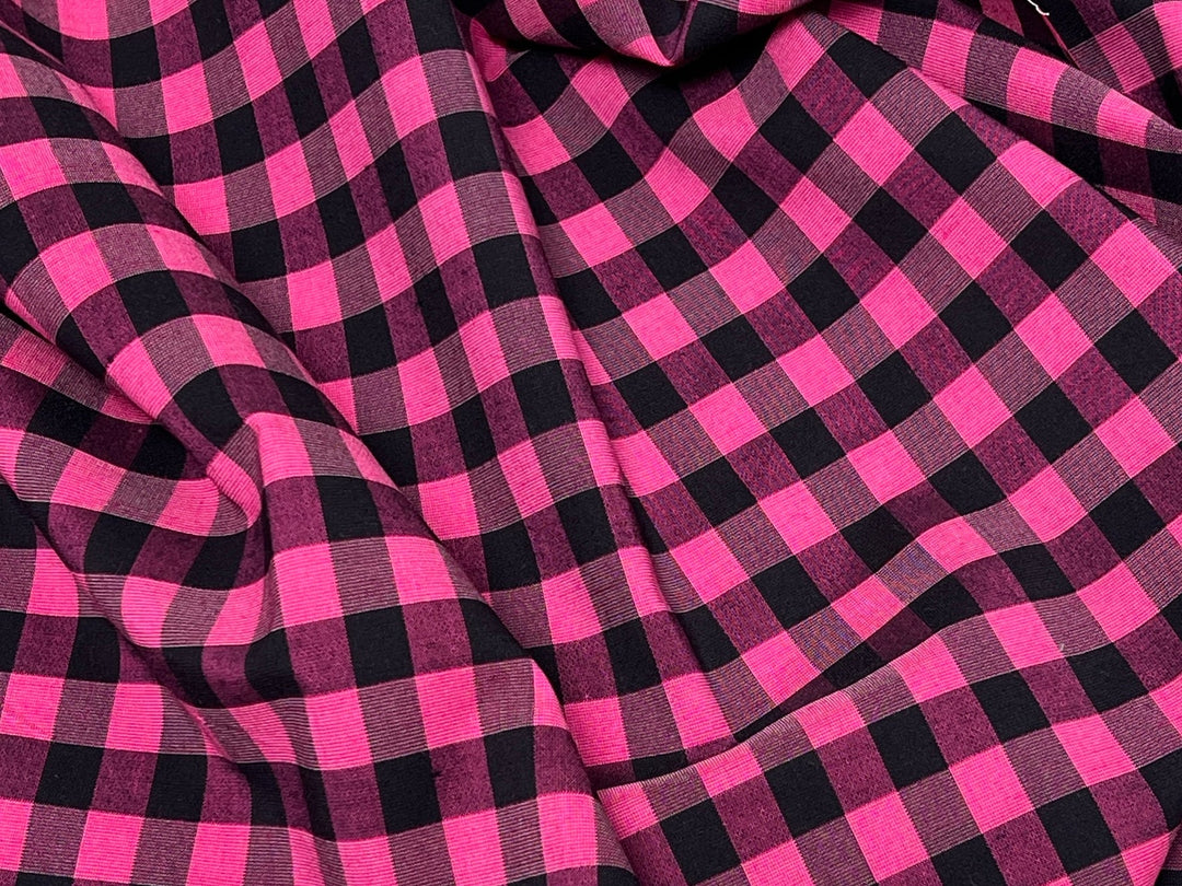 Gingham Check Fabric with Stretch Effect – Green / Black 6995 8405