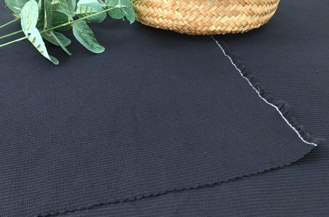 Navy Linen Rayon Nylon Blend Fabric - Medium Weight with Subtle Stripes 7900