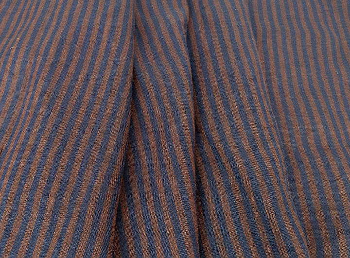 Classic brown and navy striped fabric 100% linen 7918