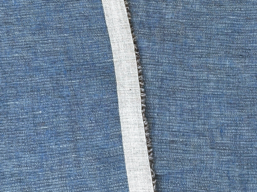 100% Linen Fabric in Dark Blue with Subtle Grey Melange Horizontal Stripes 7919