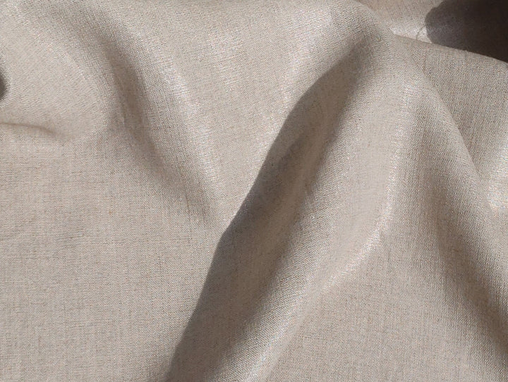 100% Linen Natural Color Fabric with Silver Foil Print 3492