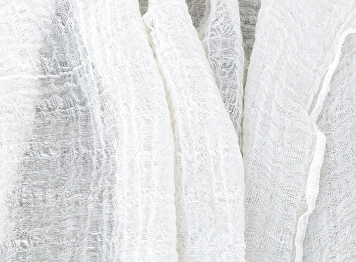 White Sheer Linen Rayon Ramie Mesh Fabric with Wrinkle Effect 2783