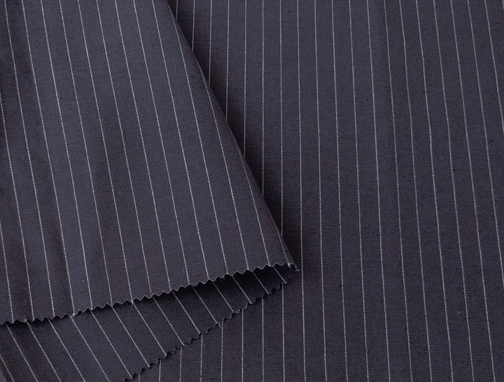 Navy Linen-Cotton Fabric with White Pin stripes 7955