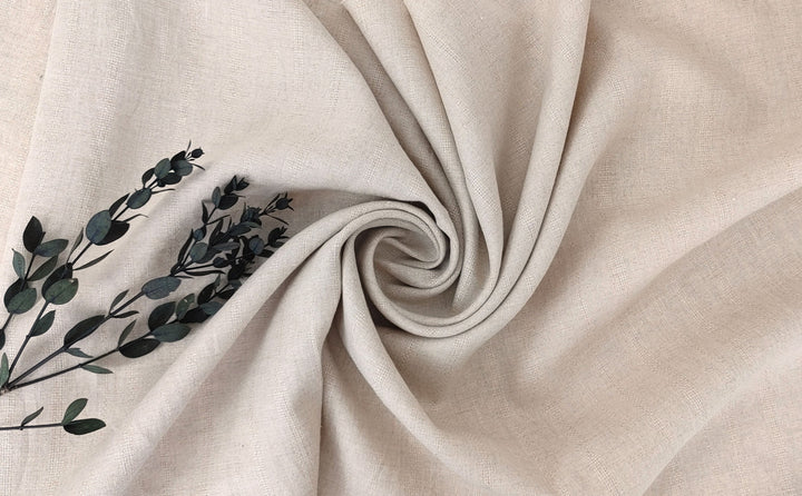 100% Linen Dobby Stripe Fabric – Natural Color, Medium Weight 876