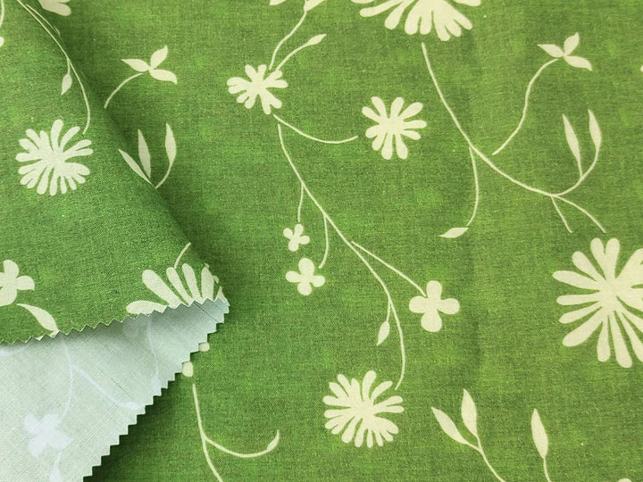 Green Leaf Print Cotton-Ramie Blend Fabric 8021