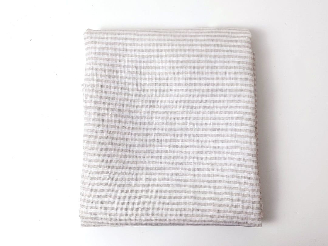 100% Linen Fabric with Light Beige Horizontal Stripes 7883