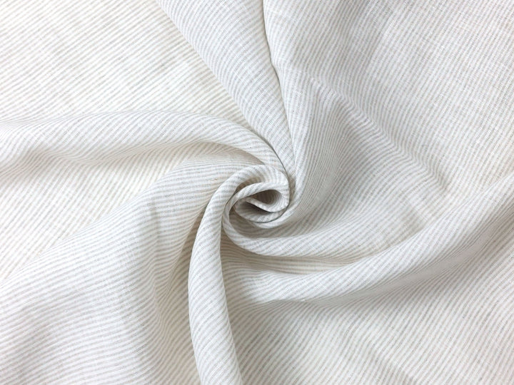 100% Linen Fabric with Light Beige Thin Horizontal Stripe 8007