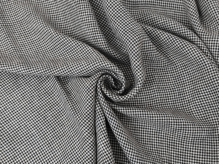 White & Black Gingham Check Linen-Polyester Fabric | Twill Weave, Pre-Washed 8068